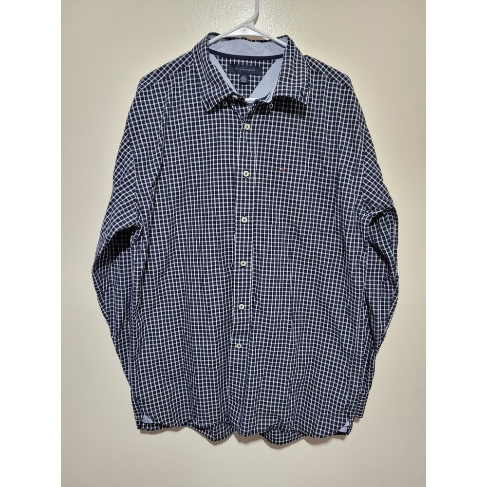 Tommy Hilfiger Button Down Shirtโ Mens L Navy White Gingham Long Sleeve Cotton